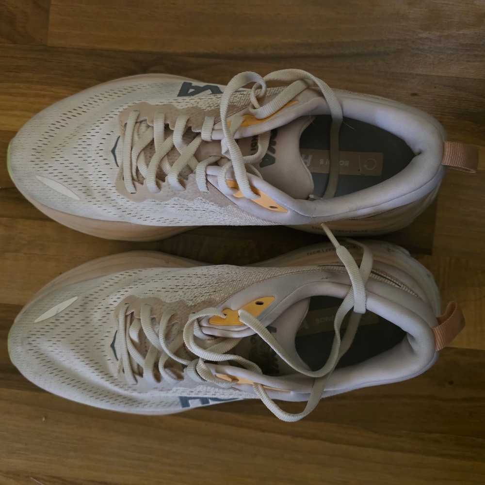 Hoka Athletic Shoes in Cream and Peach